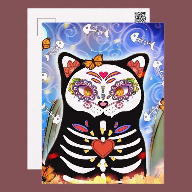 Dia De Los Muertos Black Cat  Postcard (Creator Uploaded)