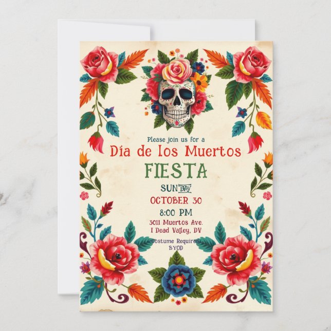 💀🎉Dia de los Muertos Bone to Bloom Invitation (Front)