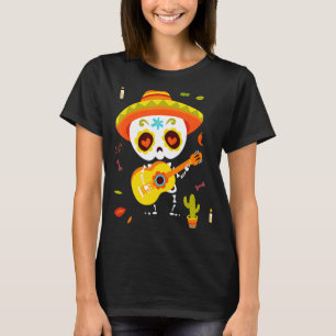 Dia De Los Muertos Boy Dancing Skeleton Guitar Sug T-Shirt