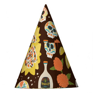 Dia De Los Muertos, cartoon pattern. Party Hat