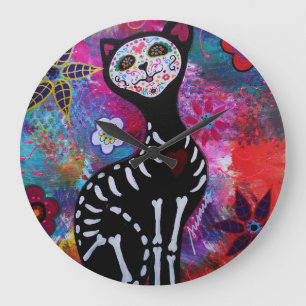 Dia de los Muertos Cat El Gato Lover Large Clock
