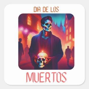 Dia de los Muertos Catrin con Calavera Square Sticker