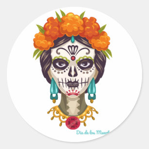 Dia de Los Muertos Catrina Classic Round Sticker