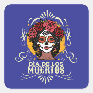 Día de los Muertos Catrina con Rosas Square Sticker