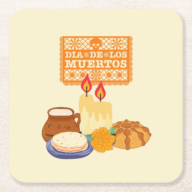 Dia De Los Muertos Celebration Square Paper Coaster (Front)