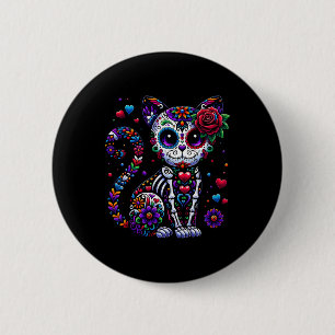 Dia De Los Muertos Cinco De Mayo Cat Sugar Skull M 6 Cm Round Badge