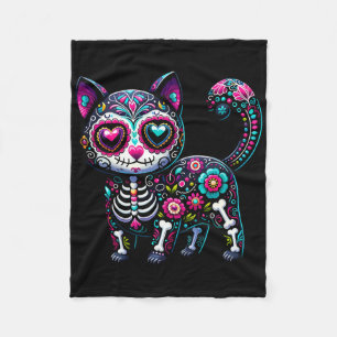Dia De Los Muertos Cinco De Mayo Cat Sugar Skull M Fleece Blanket
