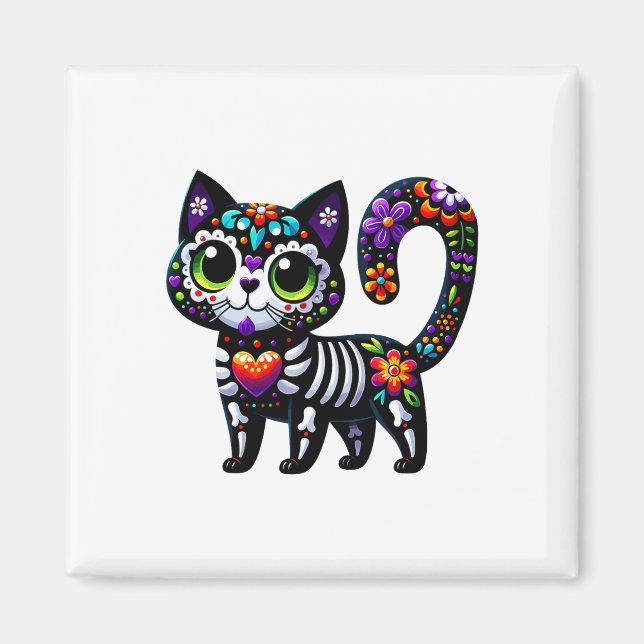 Dia De Los Muertos Cinco De Mayo Cat Sugar Skull M Magnet (Front)