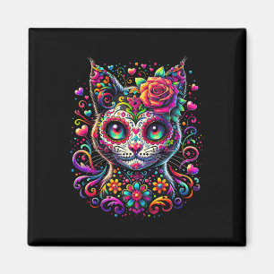 Dia De Los Muertos Cinco De Mayo Cat Sugar Skull  Magnet