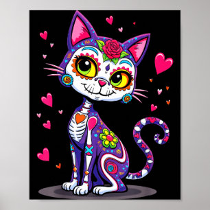 Dia de los muertos cinco de mayo cat sugar skull poster