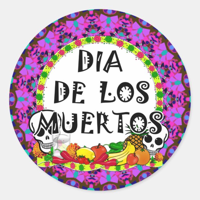 Dia De Los Muertos Classic Round Sticker (Front)
