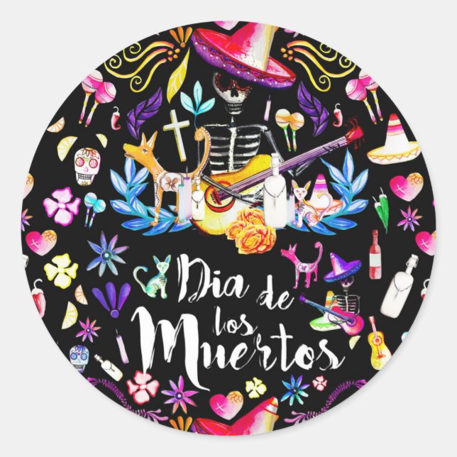Dia De Los Muertos Classic Round Sticker (Front)