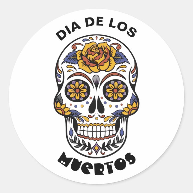 Dia de los Muertos Colourful Skull Halloween Classic Round Sticker (Front)
