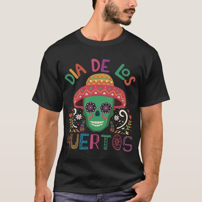 Dia De Los Muertos Colourful Skull With SombT-Shir T-Shirt (Front)