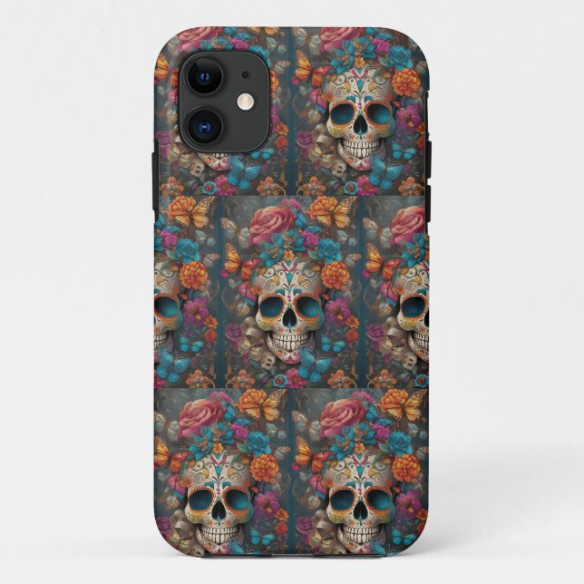 Dia de los Muertos: Colourful Sugar Skull Pattern Case-Mate iPhone Case (Back)
