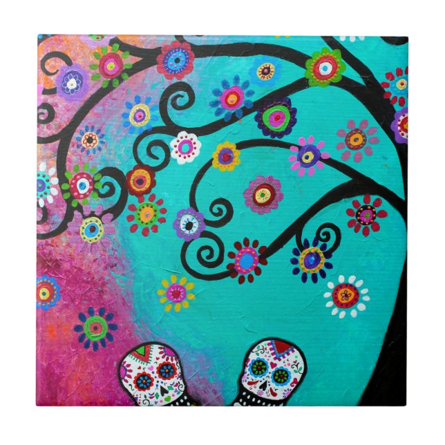 Dia de los Muertos Couple Ceramic Tile (Front)