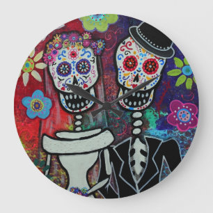 Dia de los Muertos Couple Wedding Lover Large Clock