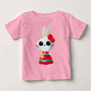 Dia De Los Muertos Cute Bunny Red Dress Mexican   Baby T-Shirt