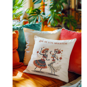 Dia de los Muertos dancing skeletons customisable Cushion