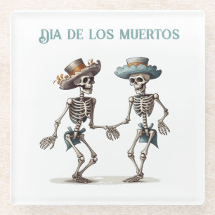 Dia de los Muertos dancing skeletons customisable Glass Coaster
