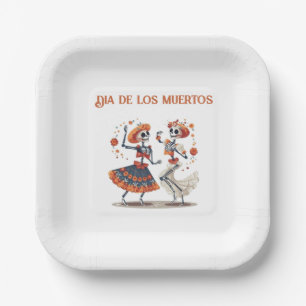 Dia de los Muertos dancing skeletons customisable Paper Plate