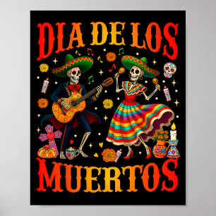 Dia De Los Muertos Dancing Skeletons Guitar Day Of Poster
