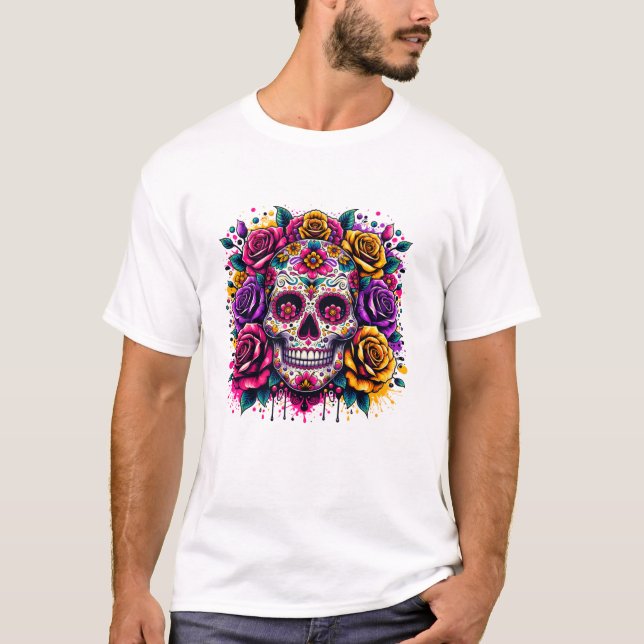 Dia De Los Muertos Day Floral T-Shirt (Front)