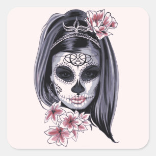 Dia De Los Muertos Day Of The Dead Catrina Painted Square Sticker