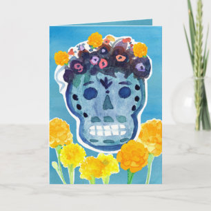 Dia de los Muertos Day of the Dead Skull Marigolds Card