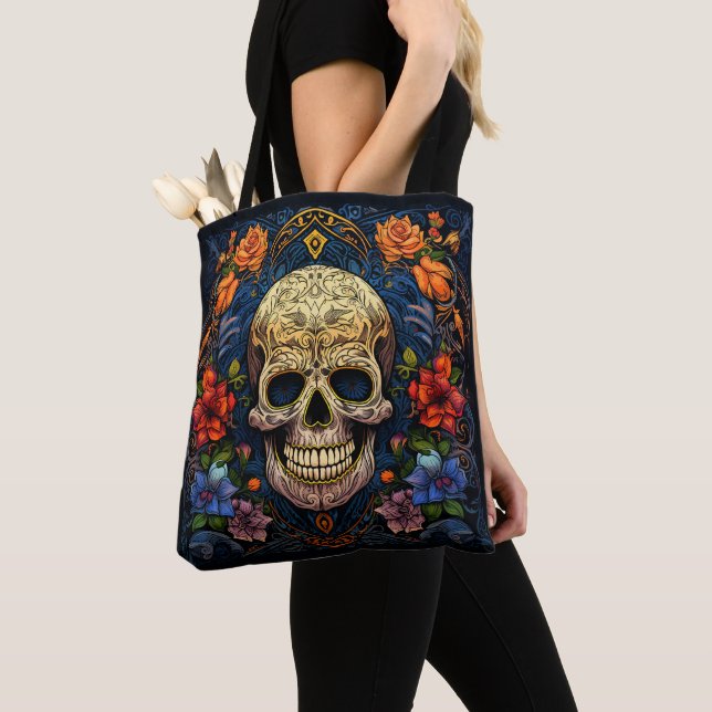 Dia de los Muertos Decorative Skull Tote Bag (Close Up)
