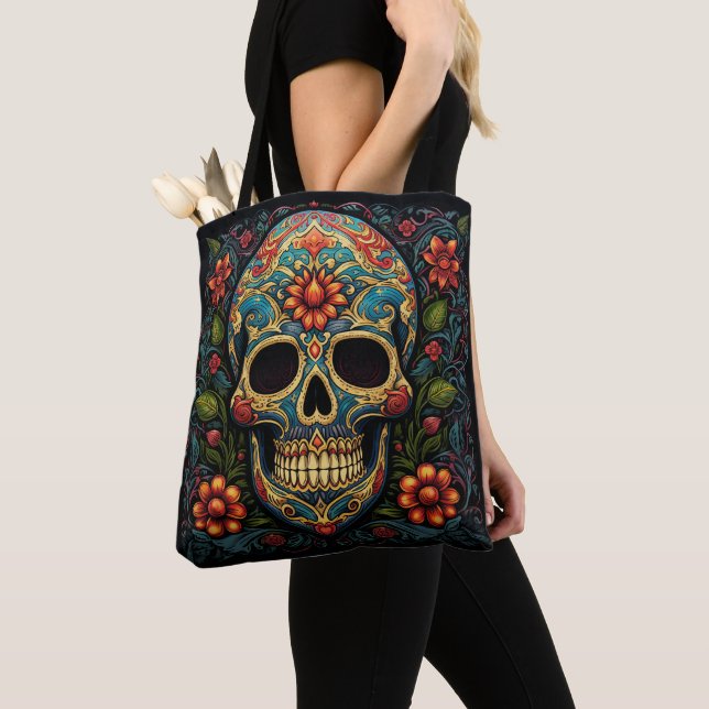 Dia de los Muertos Decorative Skull Tote Bag (Close Up)