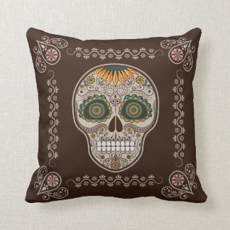 Dia de los Muertos decorative sunflower skull Cushion
