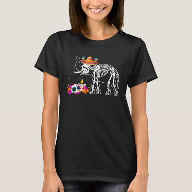 Dia de los Muertos Elephant Sugar Skull Costume T-Shirt (Front)