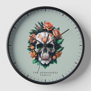 Dia de Los Muertos Family Name Clock