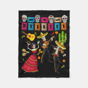 Dia De Los Muertos Figures - Mexican Papel Picado  Fleece Blanket