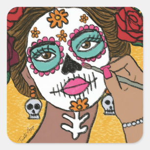 Dia de los Muertos Floral Make Up  Square Sticker