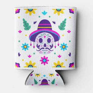 dia de los muertos floral skull can cooler