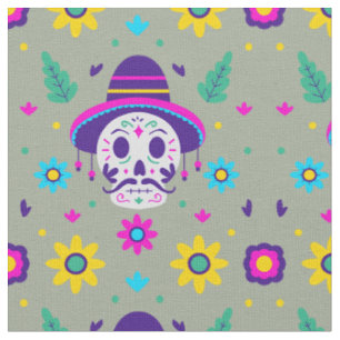 dia de los muertos floral skull fabric