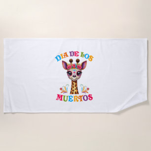 Dia De Los Muertos Floral Skull Giraffe Mexican Zo Beach Towel
