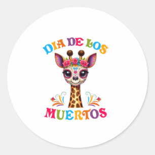 Dia De Los Muertos Floral Skull Giraffe Mexican Zo Classic Round Sticker