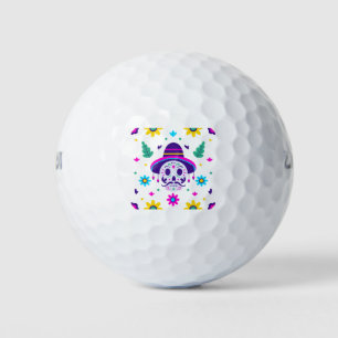 dia de los muertos floral skull golf balls
