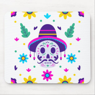 dia de los muertos floral skull mouse pad