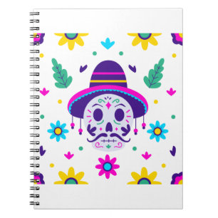 dia de los muertos floral skull notebook