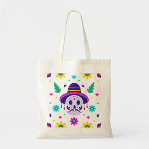 dia de los muertos floral skull tote bag