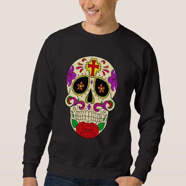 Dia De Los Muertos Flower Flower Mask Skull Sweatshirt (Front)