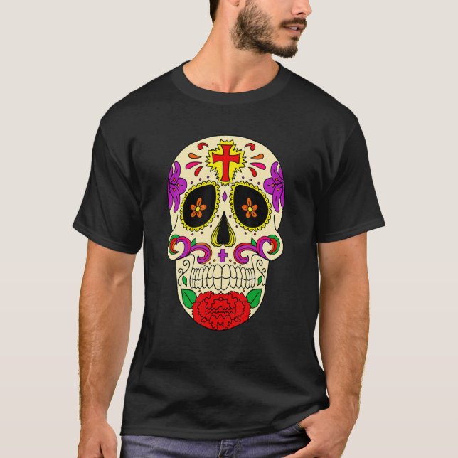 Dia De Los Muertos Flower Flower Mask Skull T-Shirt (Front)