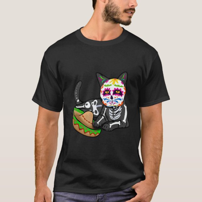 Dia De Los Muertos   for Men Cute Flower Cat Sugar T-Shirt (Front)
