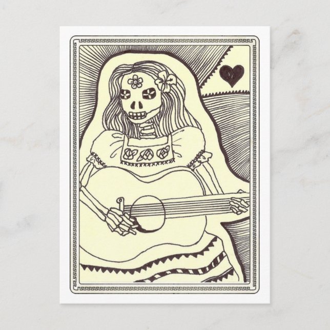 Dia de Los Muertos Girl with Guitar Postcard (Front)