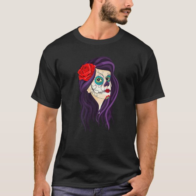 Dia De Los Muertos Girls Skull Mask La Catrina T-Shirt (Front)