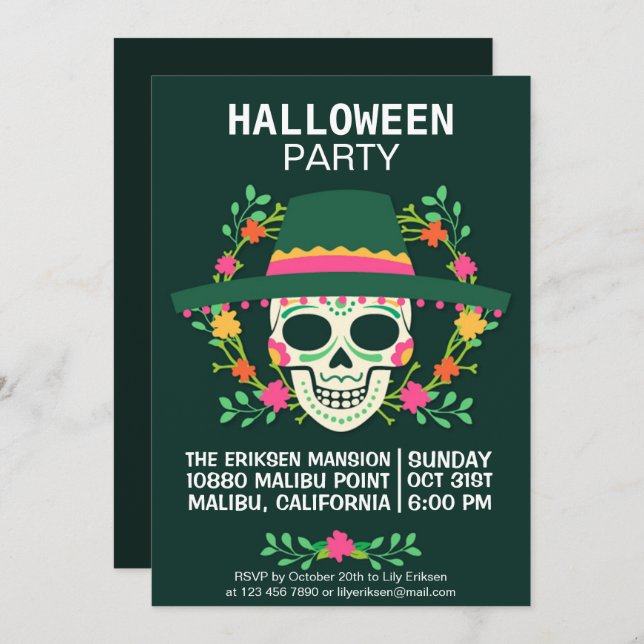 Dia de los Muertos Halloween Party Invitation (Front/Back)
